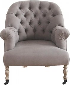 Fotoliu tapițat clasic shabby chic cu capitonaj și roți metalice, 70×70×82 cm, „Oxford"