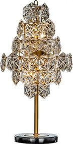 Lampă de masă din metal, auriu, cu cristale hexagonale din sticlă și bază neagră, 85 x 46 cm, „Delhi”