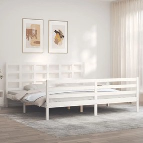 3194002 vidaXL Cadru de pat cu tăblie Super King Size, alb, lemn masiv