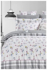 Lenjerie de pat albă/gri din bumbac ranforcé pentru pat dublu/extinsă cu cearceaf inclus/cu 4 piese 200x220 cm – Mila Home