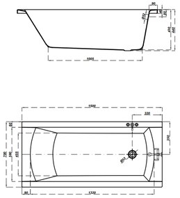 Cada baie incastrata Cersanit Korat, 150 x 70 cm, dreptunghiulara, alb lucios 1500x700 mm