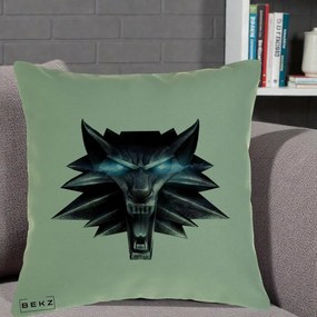 Perna Decorativa The Witcher Wolf Head, 40x40 cm, Verde, Husa Detasabila, Perna Inclusa, BEKZ®