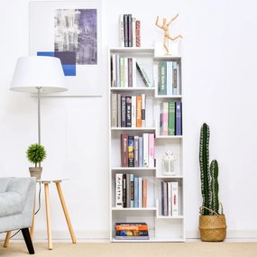 HOMCOM Bibliotecă, etajeră de depozitare cu 6 nivele, design neregulat, pentru sufragerie, dormitor, birou, 60x21x162,5cm, alb | Aosom Romania