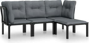 vidaXL Set mobilier de grădină, 4 piese, negru și gri, poliratan