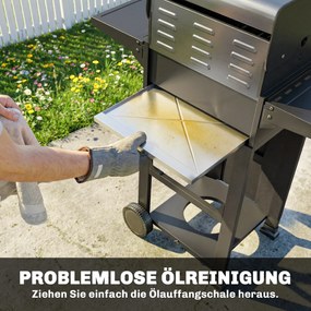 Outsunny Grătar pe gaz 5,4 KW 2 arzătoare Cărucior BBQ din oțel incl. masă laterală rabatabilă Termometru gril cromat Grătar pentru menținere la cald | Aosom Romania