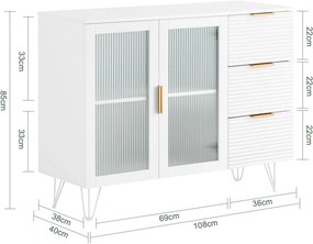 COA26 - Comoda, 108 cm, dulap living, dormitor sau hol cu 3 sertare si dulap - Alb