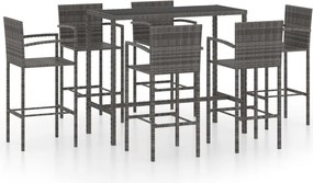 vidaXL Set mobilier bar de grădină, 7 piese, gri, poliratan