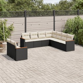 3226098 vidaXL Set mobilier de grădină cu perne, 9 piese, negru, poliratan