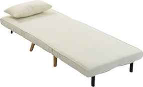 HOMCOM Fotoliu-șezlong convertibil 3 în 1 pat/fotoliu 1 loc, spătar 5 poziții, material textil cu pernă, crem | Aosom Romania