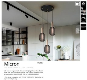 Lustra cu 3 pendule LED design modern Micron negru/auriu