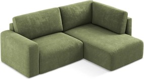 Colțar verde extensibil/cu spațiu de depozitare cu tapițerie din chenille (cu colț pe partea dreaptă/în formă de ”L”) Kona – Makamii