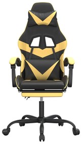 Scaun de gaming cu suport picioare negru auriu, piele ecologica