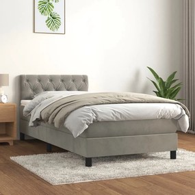 3141449 vidaXL Pat box spring cu saltea, gri deschis, 80x200 cm, catifea