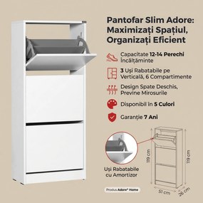 Pantofar Adore Compact Plus, 12 Perechi, 3 Compartimente, 51 x 119 x 26 cm