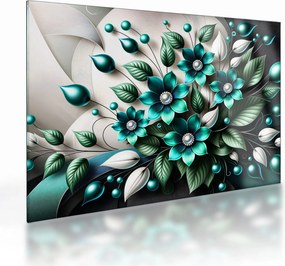 Tablou pe sticlă - Flori turcoaz 3D (70x50 cm)