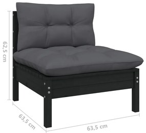 Set mobilier gradina cu perne, 9 piese, negru, lemn masiv pin Negru, 1