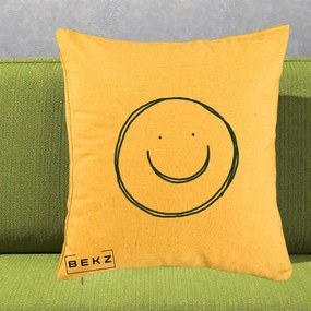 Perna Decorativa Smile Desen Minimalist, 40x40 cm, Galben, Husa Detasabila, Perna Inclusa, BEKZ®