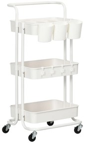 HOMCOM Cărucior cu 3 nivele, servietă cu 4 cârlige și 3 cutii suspendate detașabile pentru 42 x 38 x 86,5 cm alb | Aosom Romania