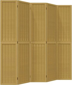 vidaXL Paravan de cameră cu 5 panouri, maro, lemn masiv paulownia