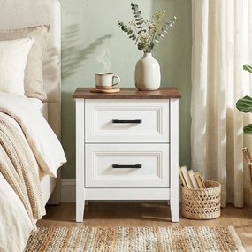 HOMCOM Noptieră cu 2 Sertare Stil Rustic Noptieră pentru Salón Dormitor 45x30x50 cm Alb | Aosom Romania