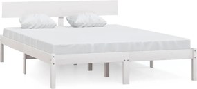 vidaXL Cadru de pat, alb, 140x190 cm, lemn masiv de pin