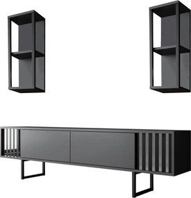 Mobilier living CHROME LINE, gri/negru, PAL melaminat/metal, 3 piese
