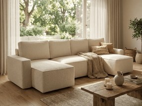 Canapea extensibila in forma de U SMART BOUCLE, crem, 303x140 cm