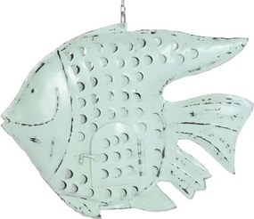 Decorațiune de perete tip pește, stil marin, culoare albastru deschis, din metal, „Ocean Fish”