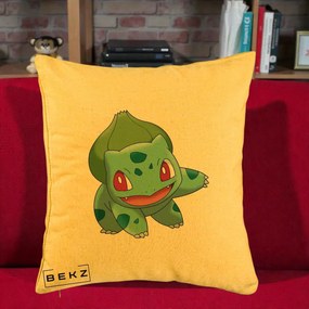 Perna Personalizata Bulbasaur Pokemon, 40x40 cm, Galben, Husa Detasabila, Perna Inclusa, BEKZ®