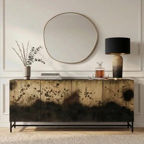 Comoda lemn masiv de mango negru cu auriu OXID 180cm