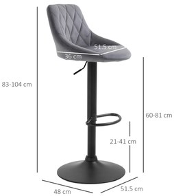 Set 2 scaune bar HOMCOM, 51.5x48x83-104cm, gri | Aosom RO