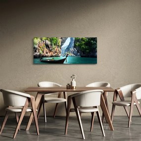 Tablou cu navă lungă pe plajă (120x50 cm)