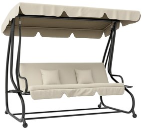 Outsunny Pat de Grădină, Balansoar cu Acoperiș Reglabil și Suport pentru Pahare, Balansoar de Grădină din Oțel și Poliester, 200x120x164 cm, crem