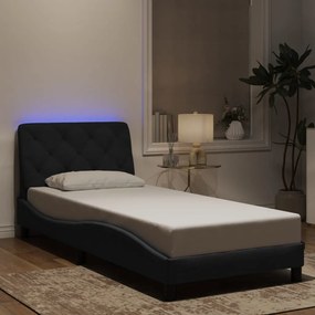 3214173 vidaXL Cadru de pat cu lumină LED, negru, 90x190 cm, catifea