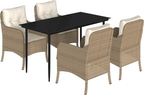 vidaXL Set mobilier de grădină cu perne, 5 piese, bej, poliratan
