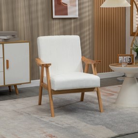 HOMCOM Fotoliu Tapitat în Design Scandi, Aspect de catifea, Cadru din Masiv de Lemn, 68 x 74 x 82cm, Crem | Aosom Romania