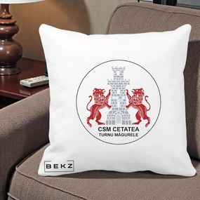 Perna Personalizata CSM Cetatea Turnu Magurele Fotbal, 40x40 cm, Alba Mata, Husa Detasabila, Perna Inclusa, BEKZ®