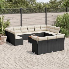 vidaXL Set mobilier de grădină cu perne, 14 piese, negru, poliratan