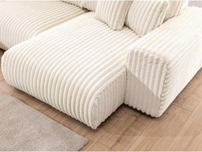 Colțar crem cu tapițerie din catifea reiată (cu colț pe partea stângă/în formă de "U") Justin – Ropez