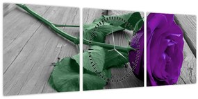 Tablou - Trandafir violet cu tulpina verde (cu ceas) (90x30 cm)