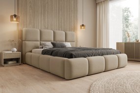 Pat tapițat cu ladă de depozitare Cloud 160x200 - catifea bej Castel 15