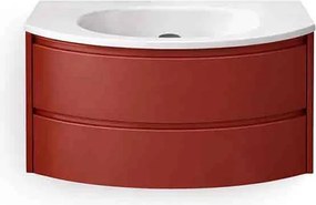 Set dulap baza suspendat KolpaSan Joy 2 sertare 80 cm finisaj ceramic red cu lavoar alb