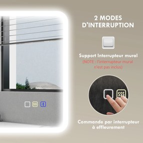 HOMCOM Oglindă pentru baie LED bluetooth 50 x 70 cm comutator tactil lumina reglabilă 3 culori anti-abur memorie argintiu | Aosom Romania