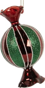 Ornament de brad vintage bomboană din sticlă roșie/verde, 7x4x12 cm