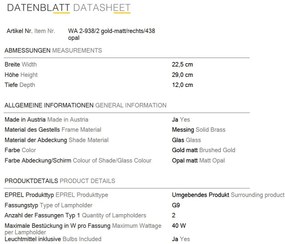 Aplica de perete design modern OPALDESIGN 2L dreapta, auriu mat