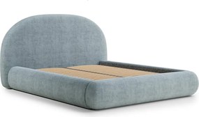 Pat matrimonial albastru deschis tapițat cu spațiu de depozitare cu somieră 180x200 cm Maumere – Maison de Rêve