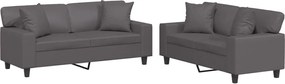 vidaXL Set de canapele cu perne, 2 piese, gri, piele ecologică