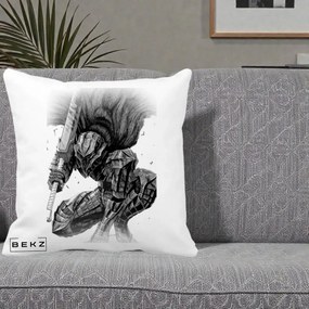 Perna Personalizata Berserk Guts Armor of Darkness Manga, 40x40 cm, Alba Mata, Husa Detasabila, Perna Inclusa, BEKZ®