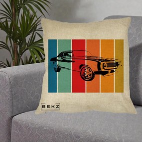 Perna Personalizata Masina Retro Muscle Car Grafic, 40x40 cm, Crem, Husa Detasabila, Perna Inclusa, BEKZ®
