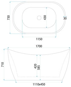 Cadă acrilică freestanding ATENA 170